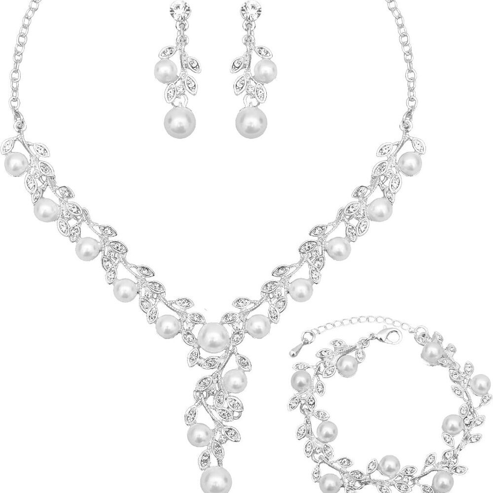 Elegant Bridal Necklace Earrings Bracelets Leaves Shape Wedding Prom Dress Acces